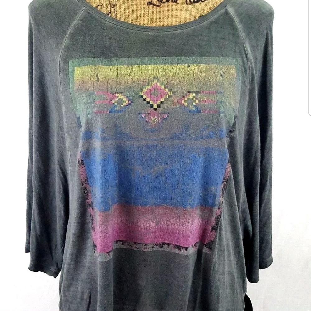 3/4 Loose Sleeve T Shirt Top Irregular Cut